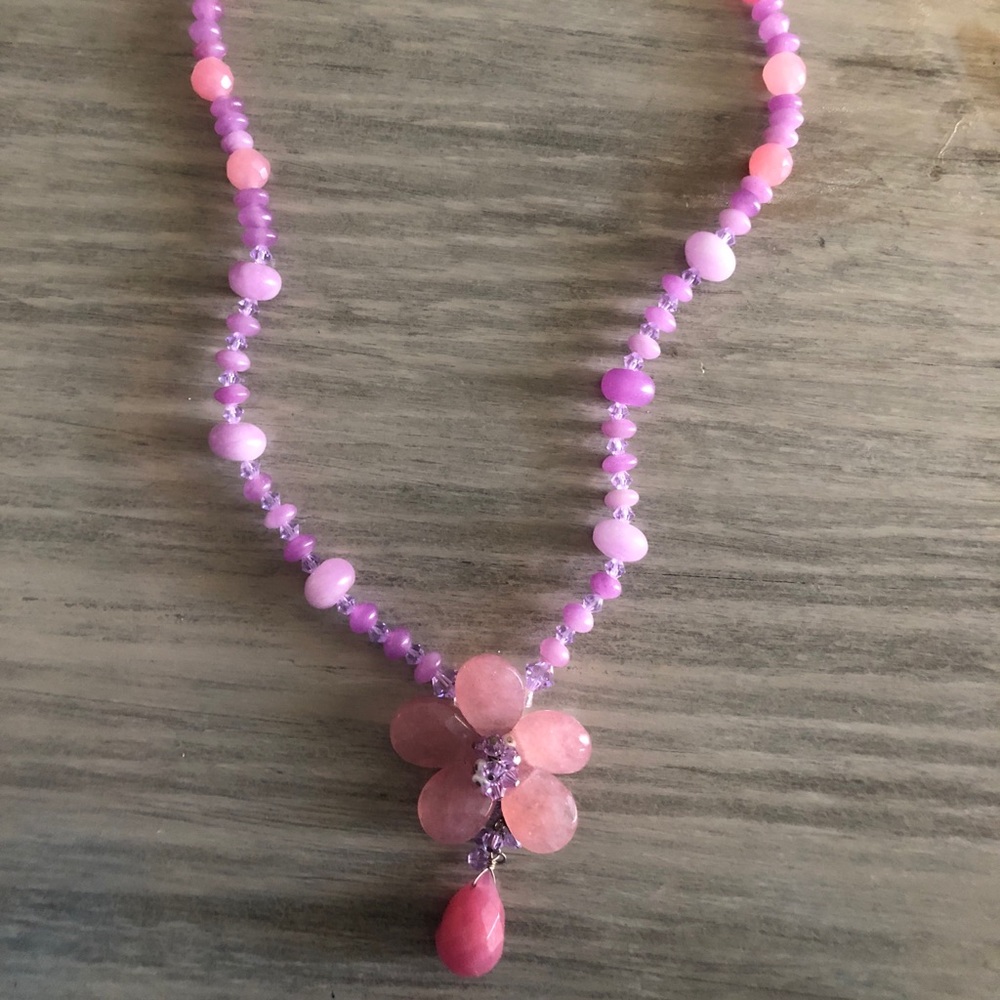 Pink/Purple Stone and Swarovski Crystal Necklace